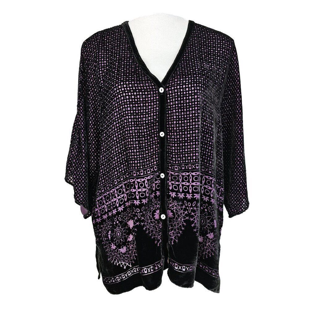 Nurture XS Purple Oversized Boxy Geometric Velvet Burnout Blouse